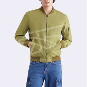 2025 luxe hommes fermeture éclair Bomber veste haute tissu couleur unie hiver vêtements de plein air avec col montant vestes pour hommes - Product Image 2