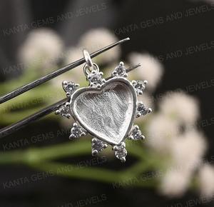 High Quality 925 Sterling Silver 12mm Heart Shape Blank Bezel Pendant Zircon Setting Resin <b>Ashes</b> Work Memorial Jewelry - Product Image 3