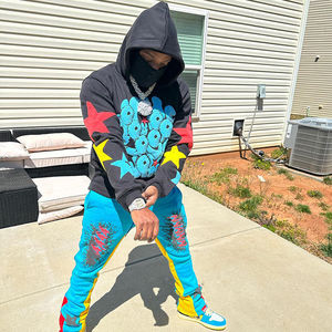 ชุดวอร์มทรงหลวมสำหรับผู้ชายเสื้อฮู้ดกีฬาแบบลำลองแนวสตรีทสูงกางเกงวอร์มทรงหลวมดีไซน์ตามสั่ง - Product Image 3