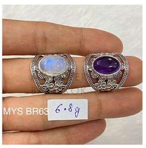 Bague en argent sterling 925 avec améthyste et pierre de lune arc-en-ciel, design fantastique, bijoux bohèmes à prix de gros - Product Image 1