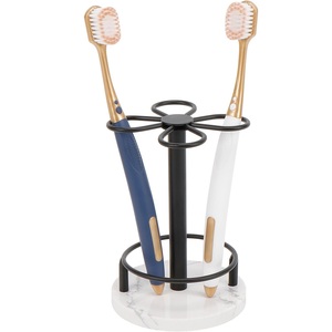 Elégant support pour brosse à dents et dentifrice en marbre et métal pour comptoirs de salle de bain, design minimaliste moderne avec 4 fentes - Product Image 2