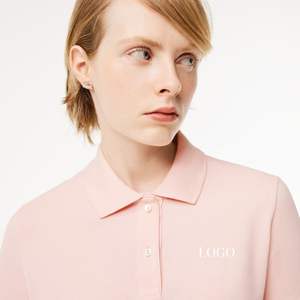 Venta al por mayor de las mujeres de color rosa Polo Slim Poly Piqué tela logotipo personalizado impreso manga corta a rayas hecho Vietnam barato - Product Image 3