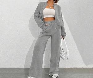 Conjunto de 2 piezas transpirable de calidad superior 100% algodón cremallera chándales de tendencia elegante chándales de mujer - Product Image 4