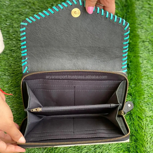 Nueva funda de teléfono de embrague de cuero tallado a mano, elegante cartera turquesa de cuero de vaca para mujer, Mini bolsos de cuero genuino - Product Image 6