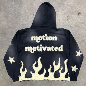 Sweat à capuche d'hiver personnalisé 100% coton, broderie usée, délavé à l'acide, surdimensionné, pull de haute qualité, polaire lourd - Product Image 1