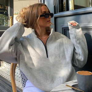 Sudadera con Capucha para Mujer, Estilo Urbano, con Logotipo Personalizado, Ecológica, Transpirable, de Algodón y Felpa, con Cierre de Cremallera de un Cuarto - Product Image 2