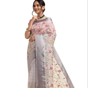 Indian Outfit Soft Satin Silk Saree And Banglori Jacquard Weaving Blouse for Wedding Party Outdoor