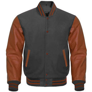 Veste universitaire réversible avec support personnalisable OEM pour homme Veste universitaire Letterman à manches en cuir avec broderie unie vierge pour homme - Product Image 1