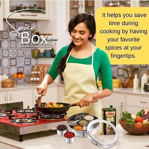 กล่องเครื่องเทศ Masala Dabba สแตนเลสพร้อมฝาปิดแก้วสุญญากาศที่เก็บของในครัวสำหรับทำอาหารที่บ้าน - Product Image 6