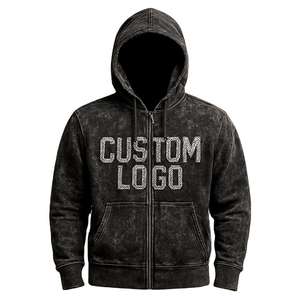 Novedades, Sudaderas Casuales de Estilo Urbano con Bolsillos Laterales con Cremallera y Lavado Vintage, Logotipo Personalizado, 100% Algodón, Invierno, Pedrería - Product Image 5