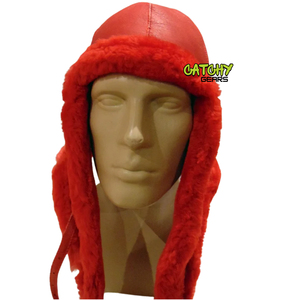 Gorro de Aviador de Piel de Oveja Roja Hecho a Mano, Piel de Oveja Genuina, Cálido, Unisex, para Invierno - Product Image 1