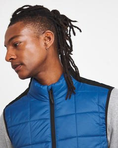 Fabricante de ropa personalizada, chaleco acolchado azul negro, chaqueta de invierno con cuello levantado, diseño impreso, material de poliéster recubierto - Product Image 6