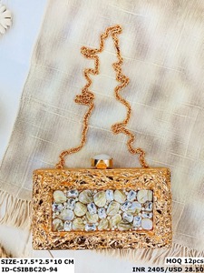 Luxueux Laiton Éléphant Conception Soirée Pochette Cristal Pierres Perle Accents Artisan Fabriqué PU Doublure Sac De Soirée Soirée Soirée - Product Image 3