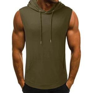 Camiseta sin mangas con capucha transpirable Lisa informal, 100% de algodón, venta al por mayor, camiseta sin mangas para hombre, camisetas de gimnasio de verano con estilo Premium - Product Image 2