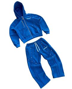 Conjunto de Invierno para Hombre, Sudadera con Capucha Extra Grande, Transpirable, de Felpa de Poliéster Grueso, con Estampado de Diamantes de Imitación, Pantalones Deportivos Crudos - Product Image 2