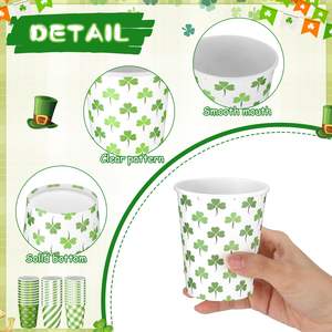 Vasos de Papel Desechables Richfull para el Día de San Patricio, 8 oz, con Diseño de Trébol Verde, Material Ecológico PET/PLA para Té, Café y Fiestas Irlandesas - Product Image 4