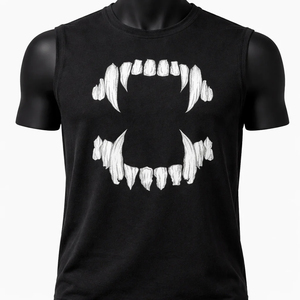 Men Sleeveless <b>Tank</b> <b>Top</b> <b>Black</b> Fang Teeth Graphic Print O-Neck Casual Streetwear Muscle Shirt Gothic Punk Style - Product Image 1