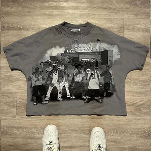 เสื้อยืดผ้าไมโครไฟเบอร์สำหรับผู้ชายทรงหลวมโอเวอร์ไซซ์หนาทรงหลวมสไตล์สตรีทแวร์ผ้าคอตตอน100% หนัก - Product Image 1