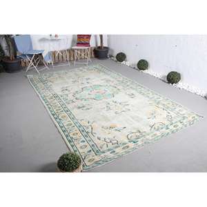Grand tapis vintage 6,2x9,7 pi (188x297 cm), tapis turc oriental blanc - Product Image 2