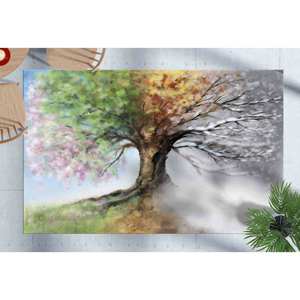 Tapis imprimé arbres des quatre saisons - Moderne, coloré, design rustique, tapis en chenille - Product Image 2
