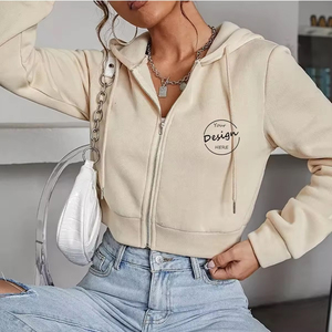 Vente chaude Logo Personnalisé Dames Cordon À Capuche Femmes Cropped Fitness Sportswear Manches Longues Zip Strass Respirant - Product Image 4