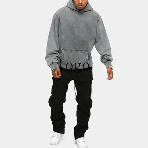 Sweat-shirts à capuche personnalisés pour hommes en coton lourd vintage, vierges, avec patchs délavés, couleur unie - Product Image 5