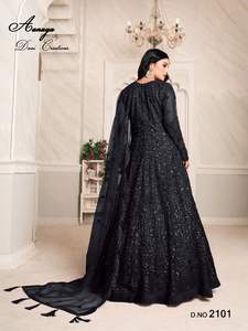 Nouveau filet de fête de mariage de créateur lourd avec séquence de broderie travail fantaisie Anarkali robes pour femmes à la mode tenue - Product Image 5