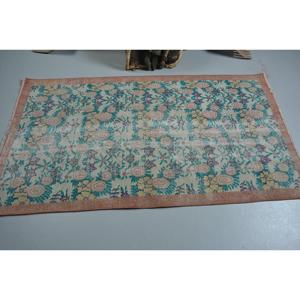 Alfombra Turca Vintage de 3.7x6.46 pies, Alfombra Decorativa, Alfombra con Diseño Floral Azul - Product Image 3