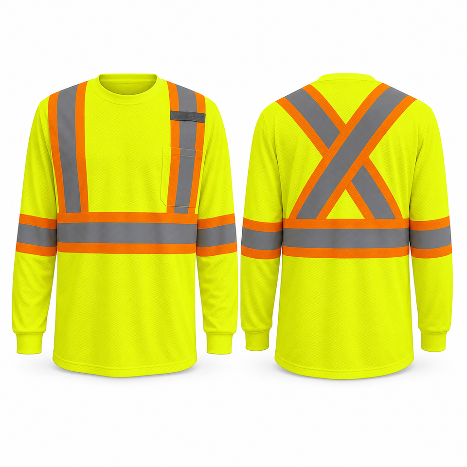 ANSI Class 2 High Visibility Reflective Work Shirt Long Sleeve Crew ...