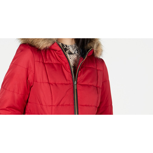 Piumino Junior Rosa Celebrity con Cappuccio Bordato in Pelliccia Sintetica, Antivento, Collo Alto, Cotone Cashmere, Rosso Intenso, Taglia Grande per Inverno Primavera - Product Image 2