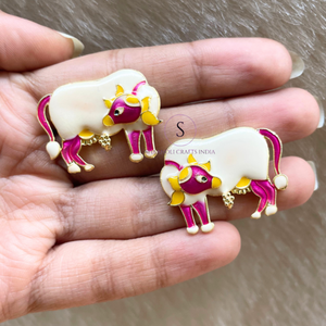 Multicolor Handmade Cow <b>Earrings</b> Designer <b>Earring</b> <b>Jhumkas</b> Beautiful Material Work <b>Earring</b> for Wedding Party , Hldi Favors - Product Image 1