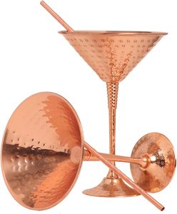 Globlets de Martini en cuivre pur martelé faits à la main avec anneau de renfort exquis et pailles en cuivre pur Ensemble de verres de 2 / 9.5 Oz - Product Image 2