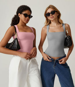 Tops cortos sin mangas para mujer, blusa de estilo básico ajustada de punto acanalado, blusa de cuello cuadrado, Top CORTO BÁSICO informal Formal - Product Image 6