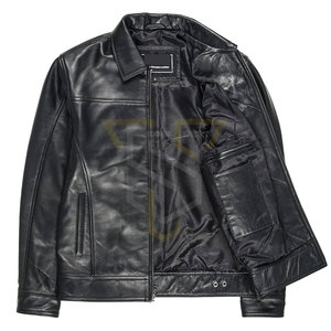 Veste en cuir pour homme, couleur unie, vente chaude, matériau durable, col rabattable - Product Image 3