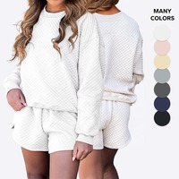 Logo personnalisé Automne Sexy col en V pulls femme pull à manches longues et short de jogging ensemble décontracté 2 pièces ensemble femmes