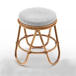 Top supplier rattan foot stools with round cushion multifunctional ottoman table converted to stool