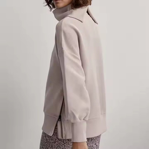 Vente en gros d'usine, pull long en tricot d'hiver, col fendu, ample, décontracté, demi-col roulé, sweat-shirt pour femme, chemise de base - Product Image 2