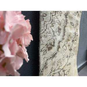 พรมวินเทจขนาด 1.9x7.8 ฟุต พรมตุรกี พรมลายทางสีเบจ ทำจากขนสัตว์ - Product Image 3