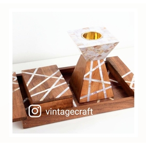 Plateau de service en bois avec incrustation de nacre, style animal traditionnel, décoration de la maison écologique - Product Image 4