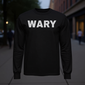 T-shirt a maniche lunghe Wary con design a caratteri in grassetto, abbigliamento nero, vestibilità unisex - Product Image 3