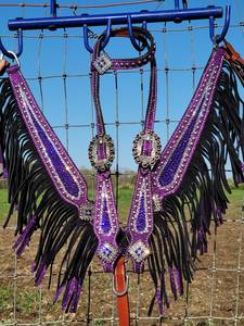 Dernière arrivée produits de courses de chevaux anglais en cuir de vache véritable de l'Inde Headstall de cheval et cuirasse avec franges - Product Image 5