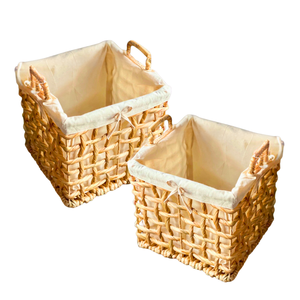 CESTA Hecha a Mano Cuadrada Seagrass Rattan WATER HYACINTH con 2 Asas Hecha a Mano con Forro de Algodón - Product Image 1