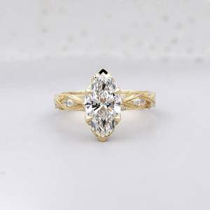 Anillo de Compromiso Vintage con Certificado IGI, Corte Marquesa, 6 Puntas, con Diamantes y Piedras Laterales, Joyería Geométrica Romántica de Platino - Product Image 1