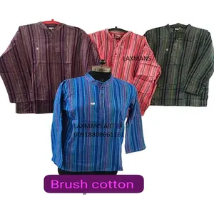 cotton kurta nepali hippy sytle half sleeve cotton kurta from india cotton stripes model kurta for men indian kurta wholesale