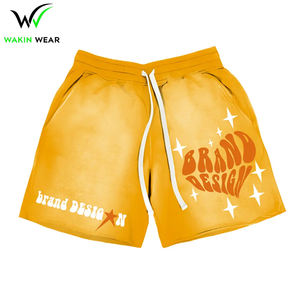 Short de survêtement en tissu respirant et écologique pour hommes, broderie personnalisée en coton délavé au soleil, bord coupé, lavage à l'acide. - Product Image 3