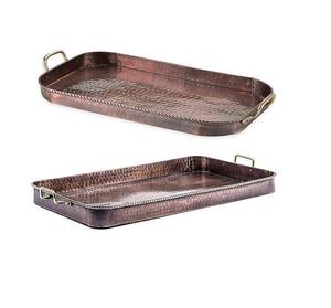 Plateaux de service en métal de luxe haut de gamme style martelé avec poignée dans toutes les formes tailles de haute qualité et prix bon marché - Product Image 1