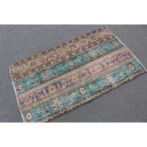 Alfombra Vintage de 2.7x4.6 pies, Alfombra Turca Pequeña, Alfombra Floral Azul Marrón - Product Image 1