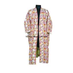 Women's Hand-printed Floral <b>Pattern</b> <b>Quilted</b> <b>Jacket</b> 100% Organic Cotton Three Quarter Sleeve Reversible Eco-Friendly Breathable - Product Image 3