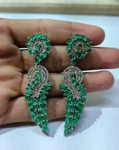 925 Sterling Silver Fine <b>Studs</b> <b>Earring</b> Natural Diamond & Emerald Gemstone Elegant Diamond <b>Earrings</b> - Product Image 5