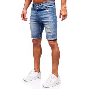 Ensemble court en denim pour homme avec haut et bas assortis, parfait pour un look streetwear estival et urbain coordonné. - Product Image 2